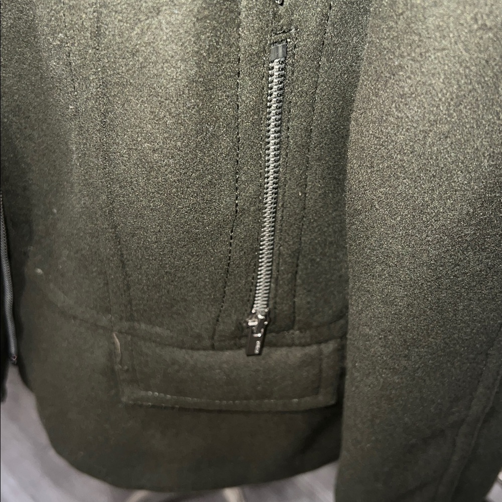 Express Zip Up Moto Jacket with Leopard Print Lining and Silver Accents, size L - Picture 6 of 13